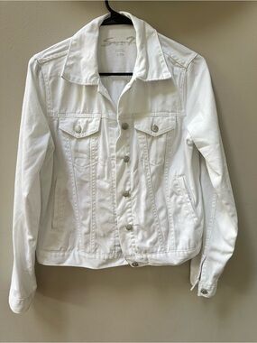 Seven7 Womens White Denim Trucker Jacket Size S Small Classic Button Up Stretch